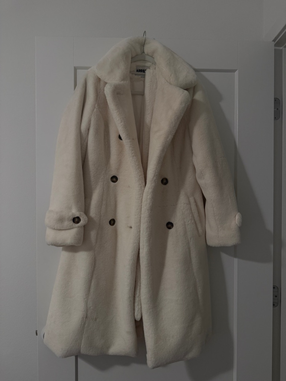 Apparis Cream Teddy Double-Breasted Coat